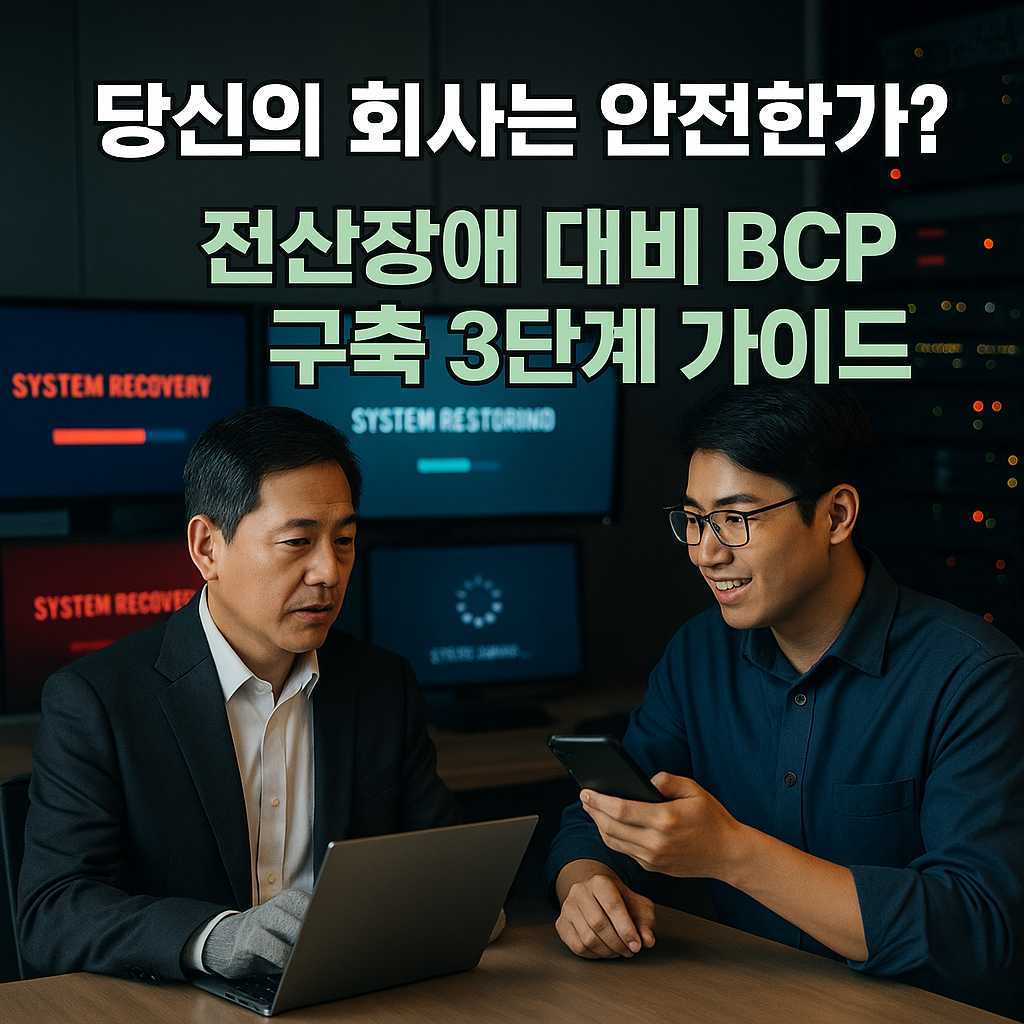 서버 복구 상황을 점검하며 회의하는 대표이사와 IT 매니저