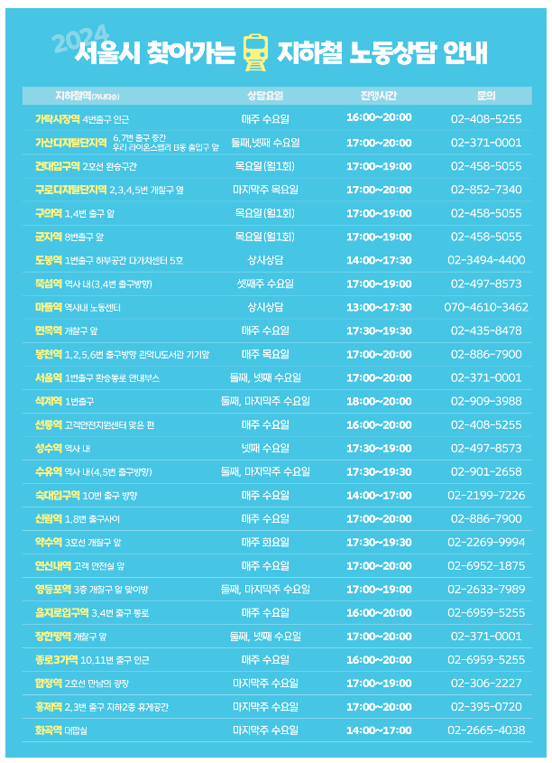 무료 노동상담 역별 시간표
