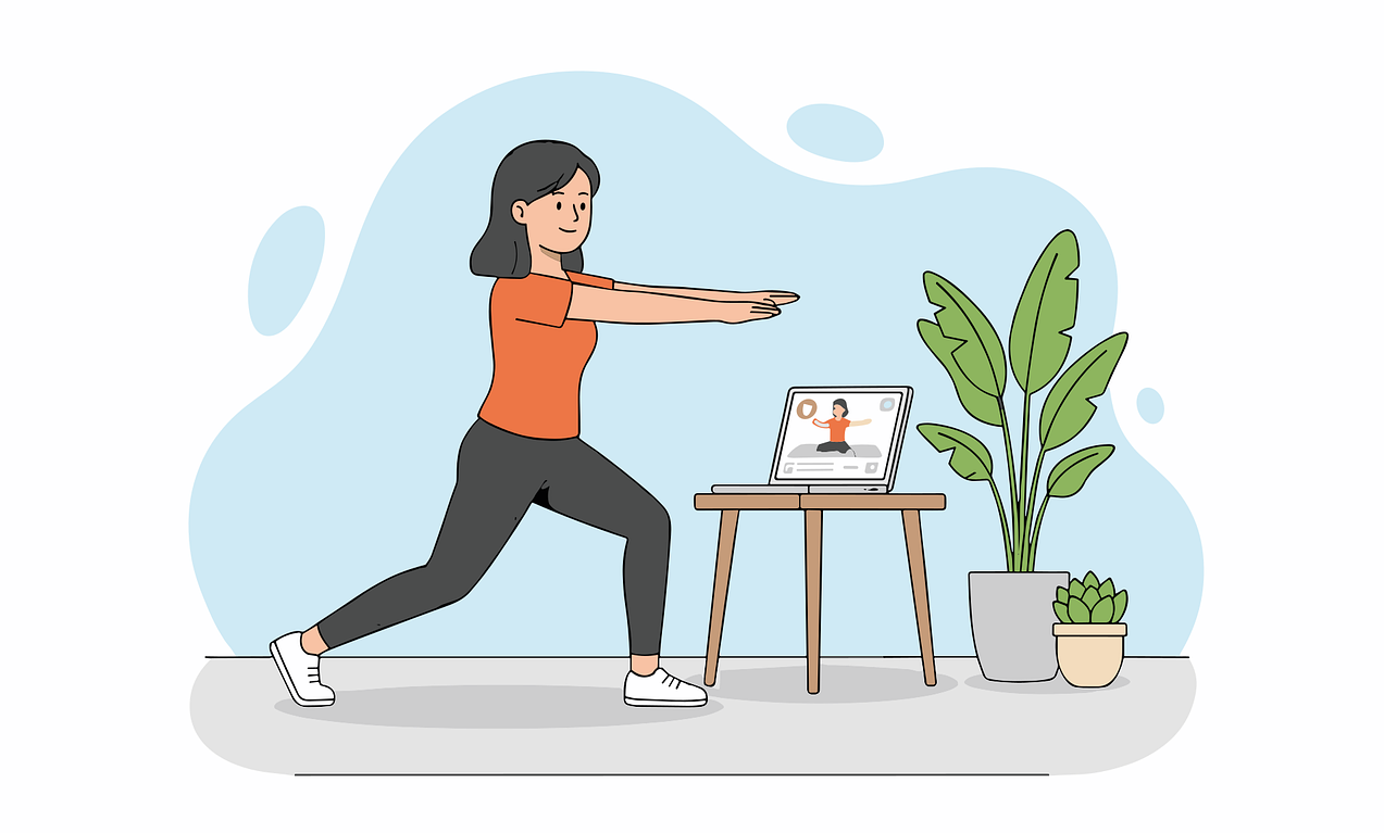 홈트레이닝 중인 그림 사진