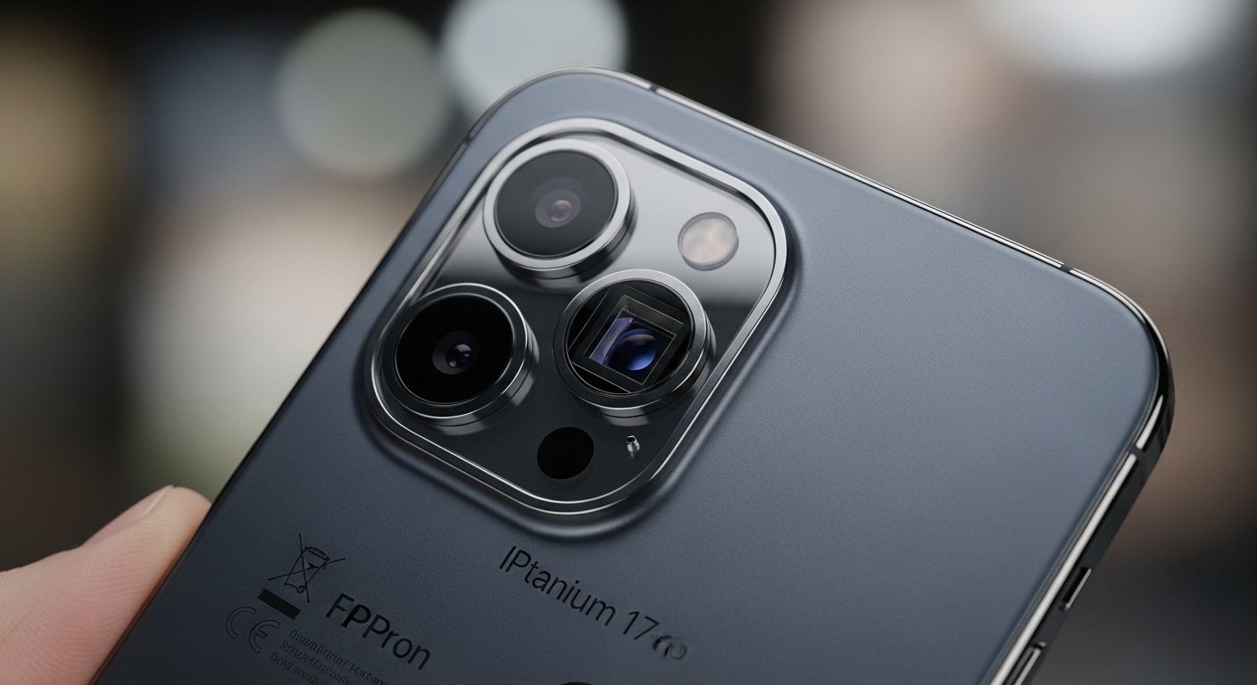 잠망경 렌즈가 탑재된 아이폰 17 프로의 후면 카메라 모듈의 상세한 모습.