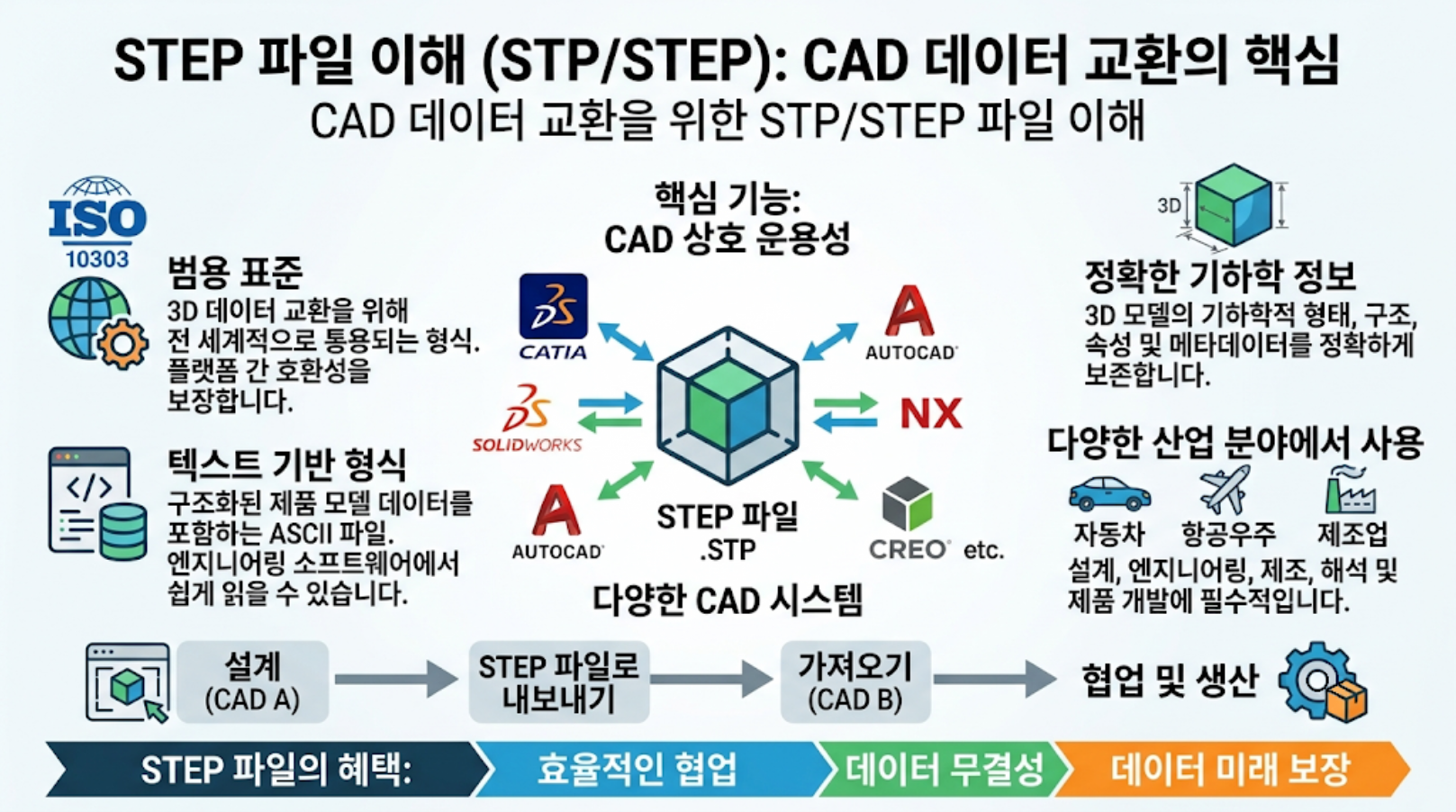cad 데이터 교환의 핵심인 step, stp 파일의 설명 이미지