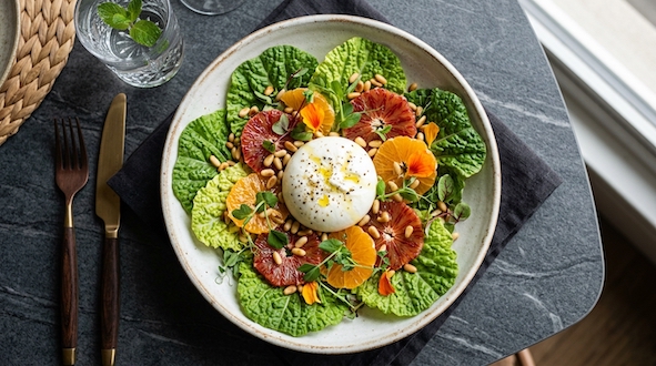 gourmet salad with burrata citrus