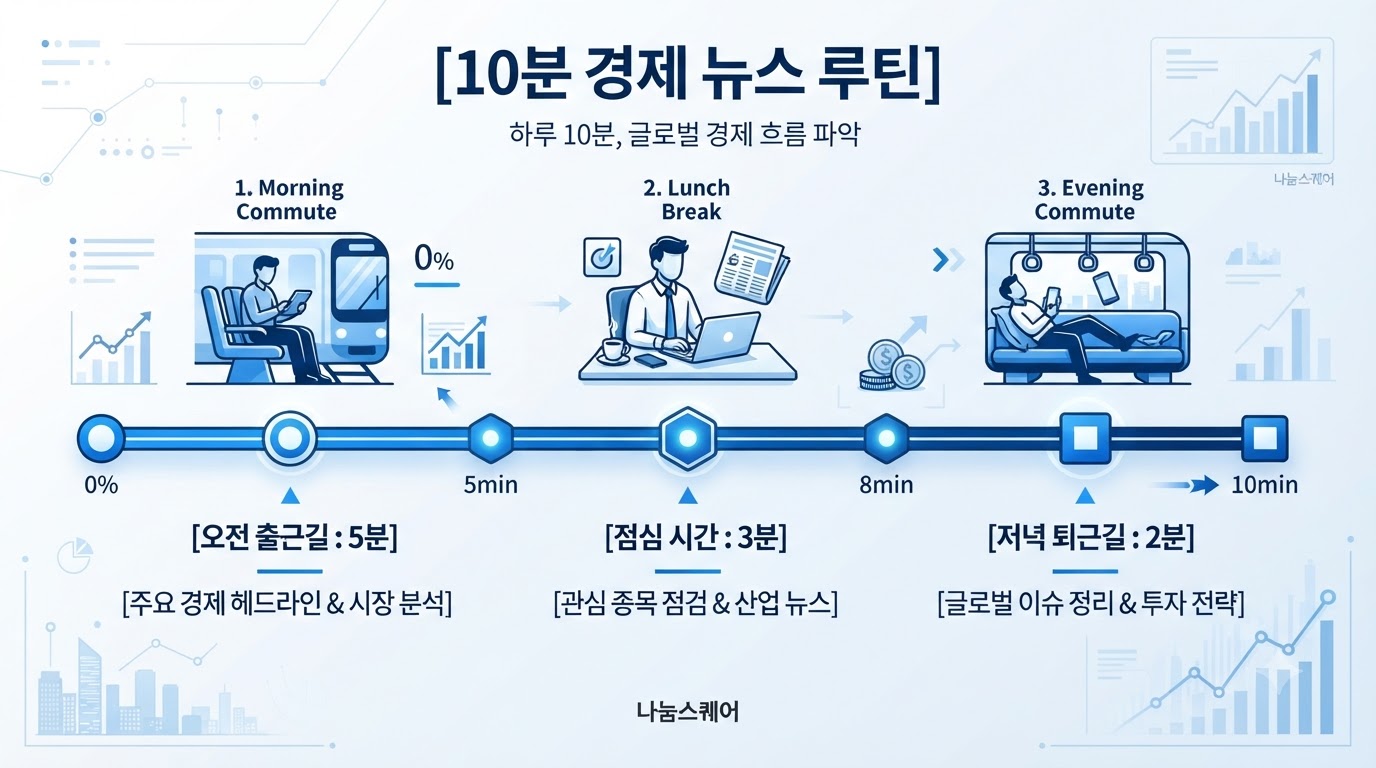 출근길 5분, 점심시간 3분, 퇴근길 2분으로 나누어 실천하는 하루 10분 경제 뉴스 읽기 타임라인