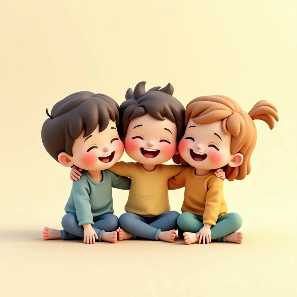2026년 국민연금 개편 출산 크레딧 셋째 이상 자녀 혜택을 나타내는 3D 일러스트. 세 명의 아이들이 서로 어깨동무하며 앉아서 행복하게 웃는 모습으로 셋째 이상 출산 시에도 자녀당 가입기간 12개월씩 추가 인정되며 기존 50개월 상한이 폐지되어 다자녀 가정의 국민연금 수령액이 대폭 증가함을 표현 