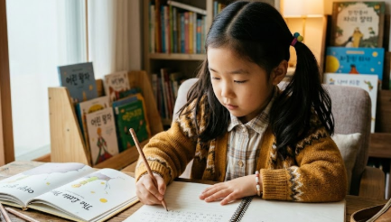 열심히 집중해서 필사중인 아이의 모습