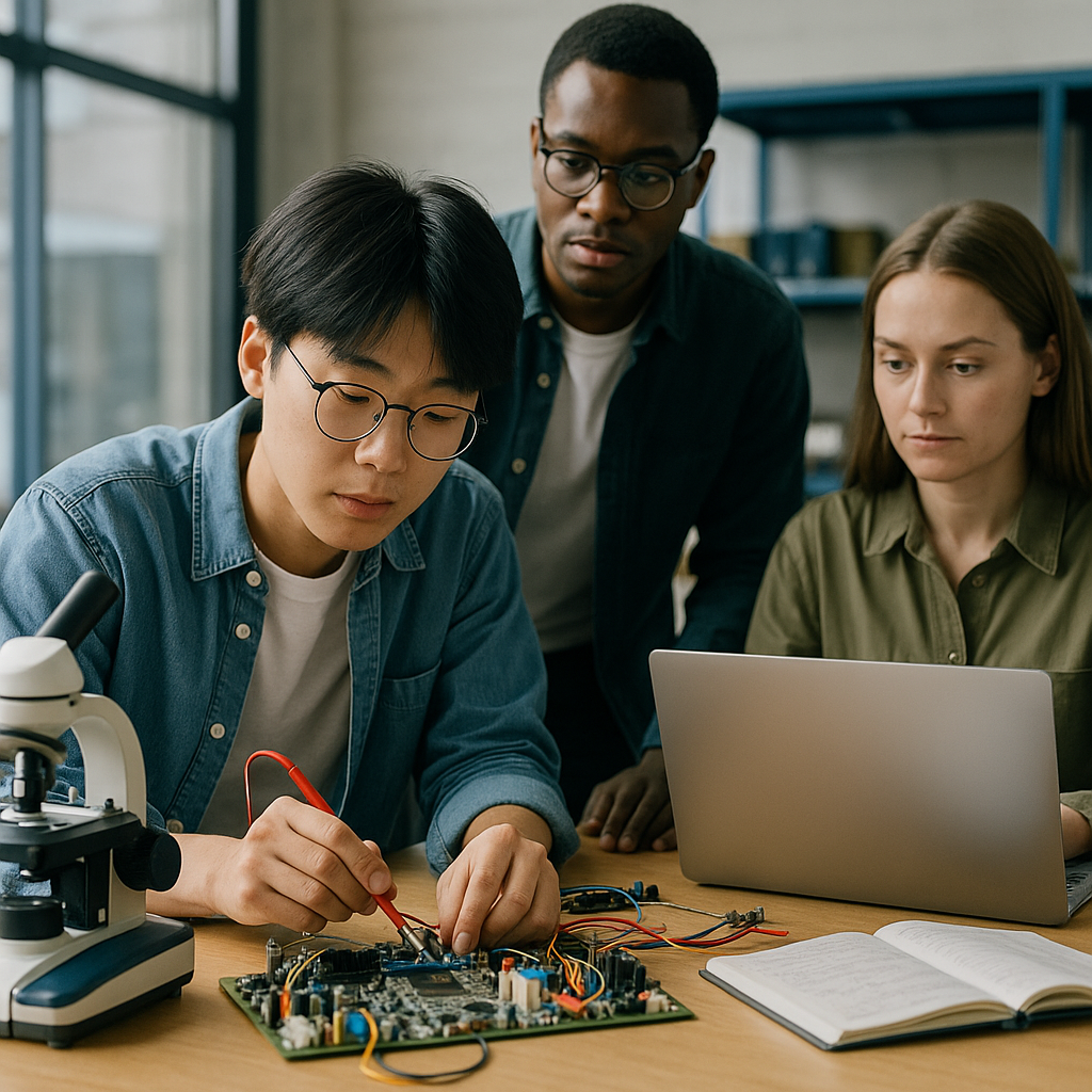연구실에서 팀 프로젝트에 몰두하는 대학원생들
