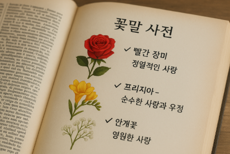 식물의 꽃말이 적힌 사진