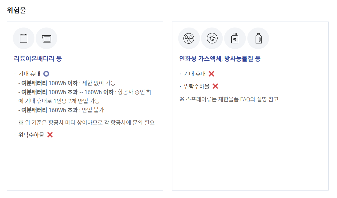 비행기 수화물 제한물품