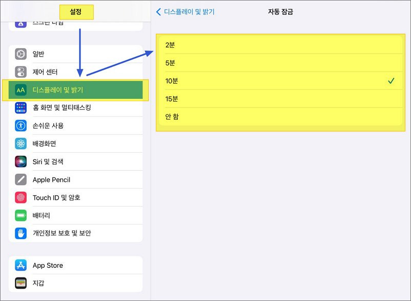 아이패드 자동 잠금 시간 변경 방법3