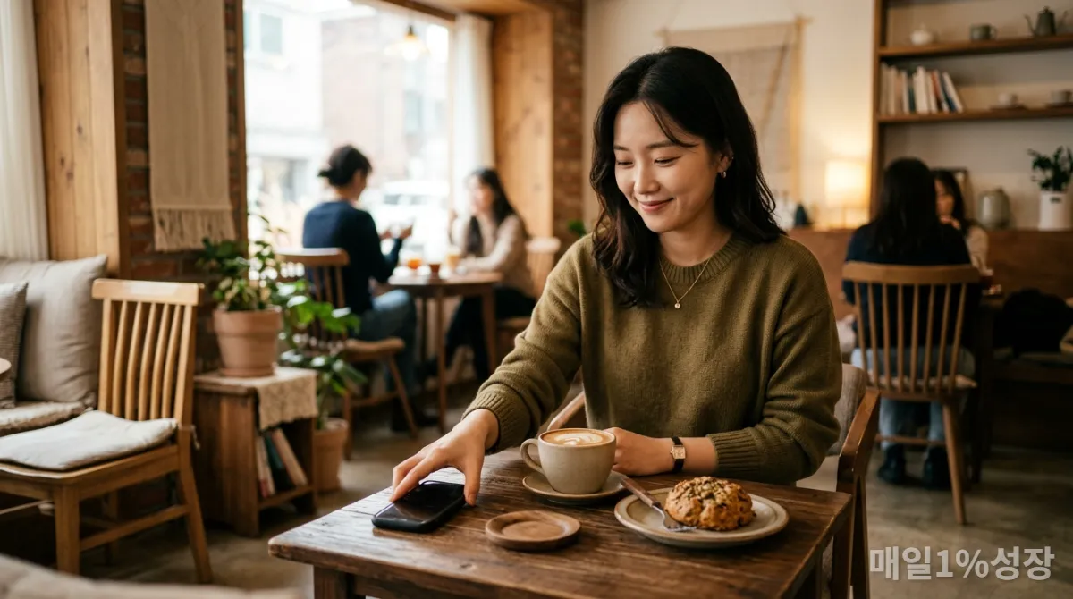 디지털 디톡스를 위해 식사 중 스마트폰을 내려놓는 모습