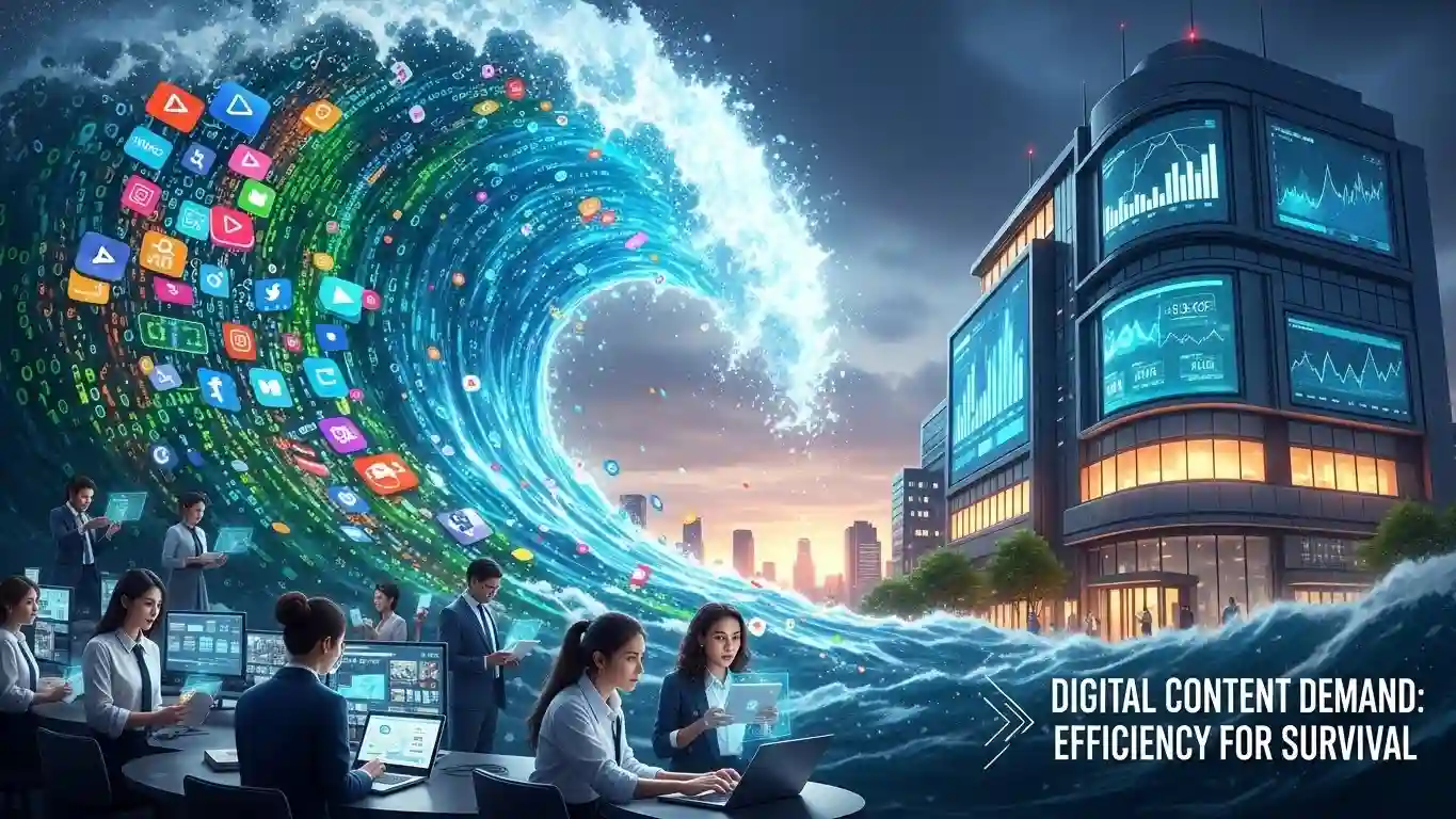 <img src="digital_content_demand_efficiency_survival.webp" alt="콘텐츠 수요 폭증과 제작 효율 향상의 필수성을 표현한 장면, 이미지 입니다">