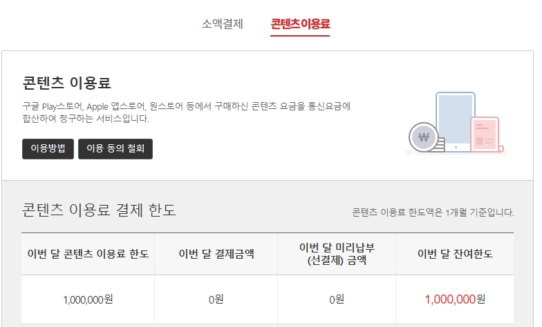 KT 정보이용료(콘텐츠이용료)