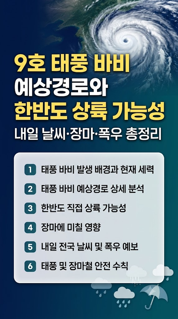 9호 태풍 바비 예상경로, 규모, 한반도 상륙 가능성, 장마 영향, 폭우 및 날씨 예보 정리