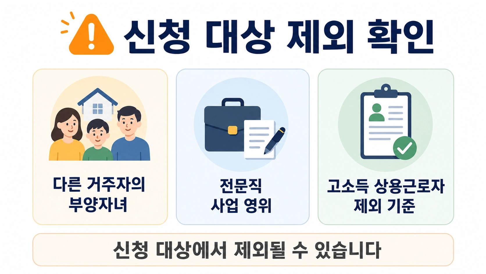 근로장려금 신청에서 다른 거주자의 부양자녀와 전문직 사업 등 주요 제외 조건을 정리한 안내