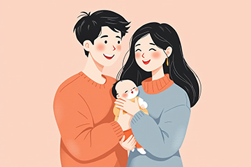 신생아를 품에 안고 웃고 있고, 육아휴직 제도 덕분에 아기와 함께 행복해하는 젊은 부부.