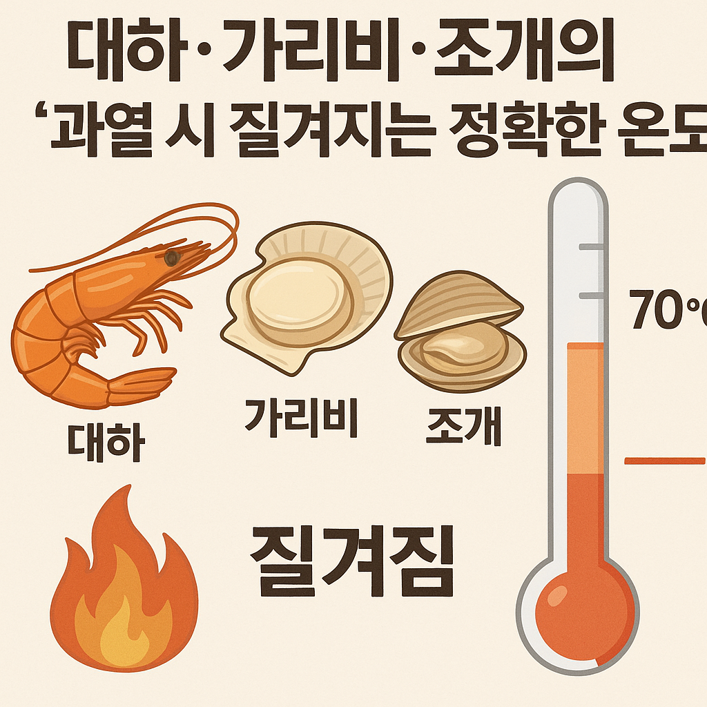 대하,가리비,조개의 질겨지는 정확한 온도