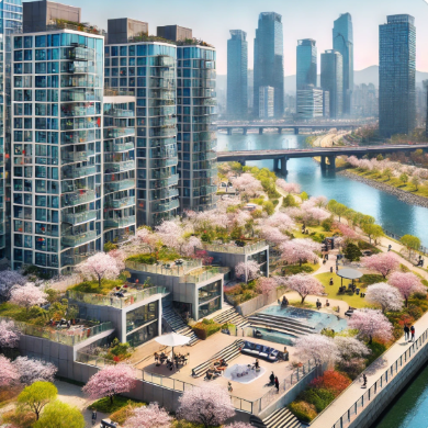 여의도 벗꽃핀 아파트 이미지