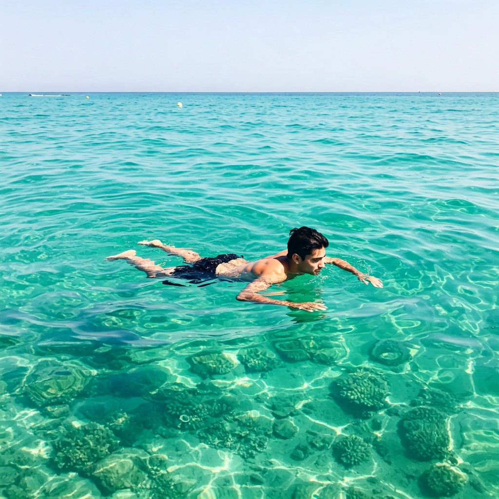 맑고 투명한 바다에서 수영하는 남성 &ndash; 감정 해방과 자기 통제를 상징하는 꿈