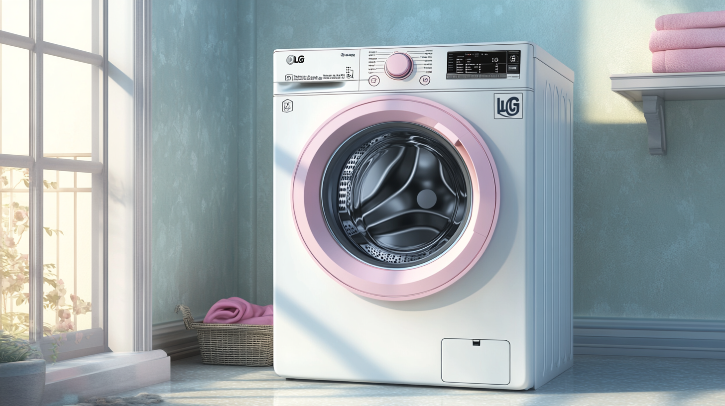 고전적인 세탁실에 놓인 기본 제어 기능을 가진 LG 전통 세탁기