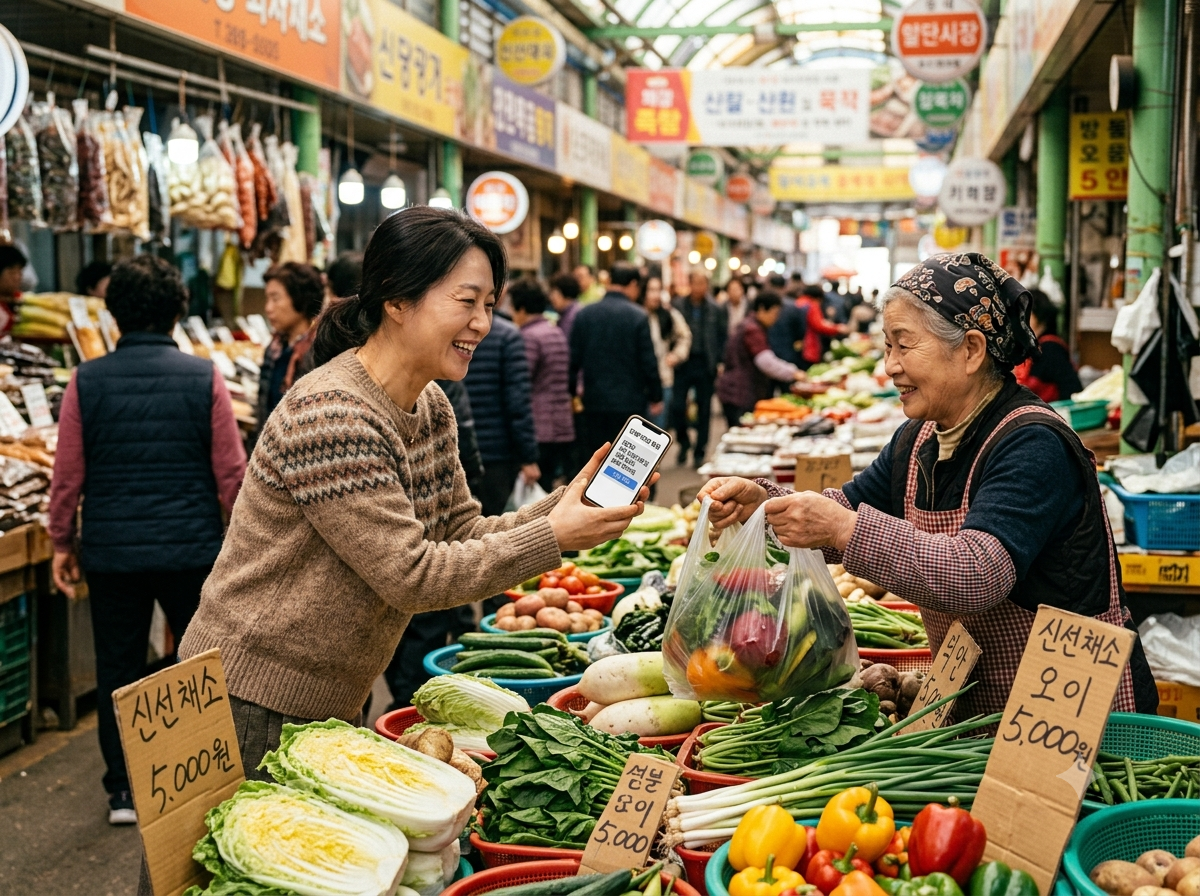 alt="전통시장에서 지역화폐로 장보는 모습"