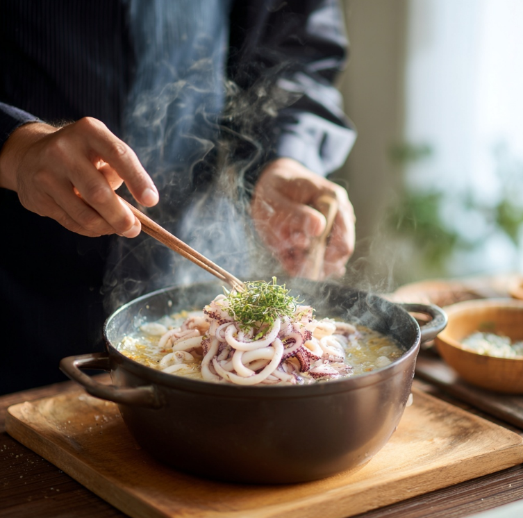오징어무국 한솥을 끓이고 있는 남성