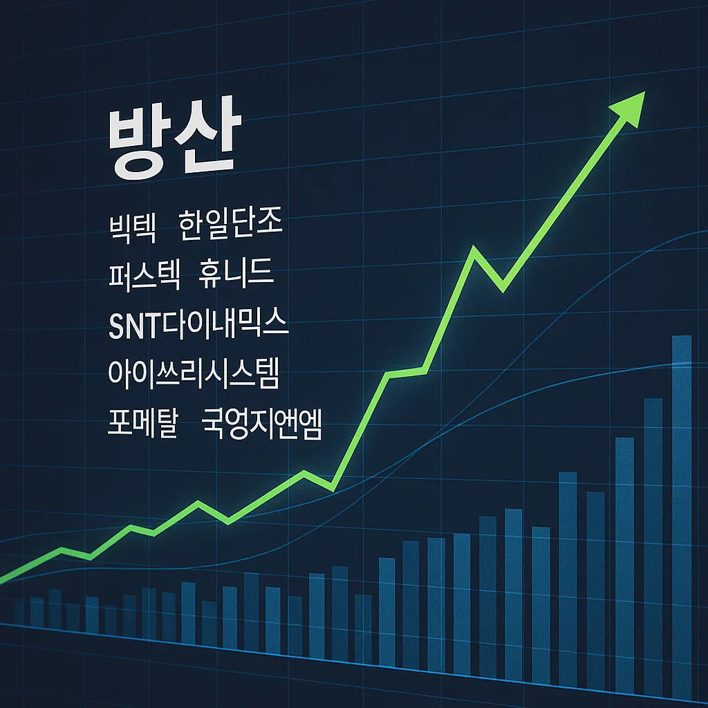 중소형 방산주 종목들의 주가 상승을 보여주는 그래프