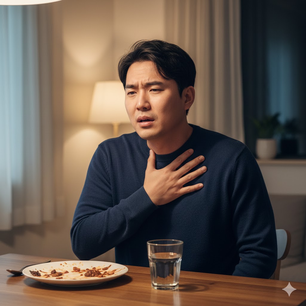 역류성 식도염으로 가슴 통증을 느끼는 30대 남성