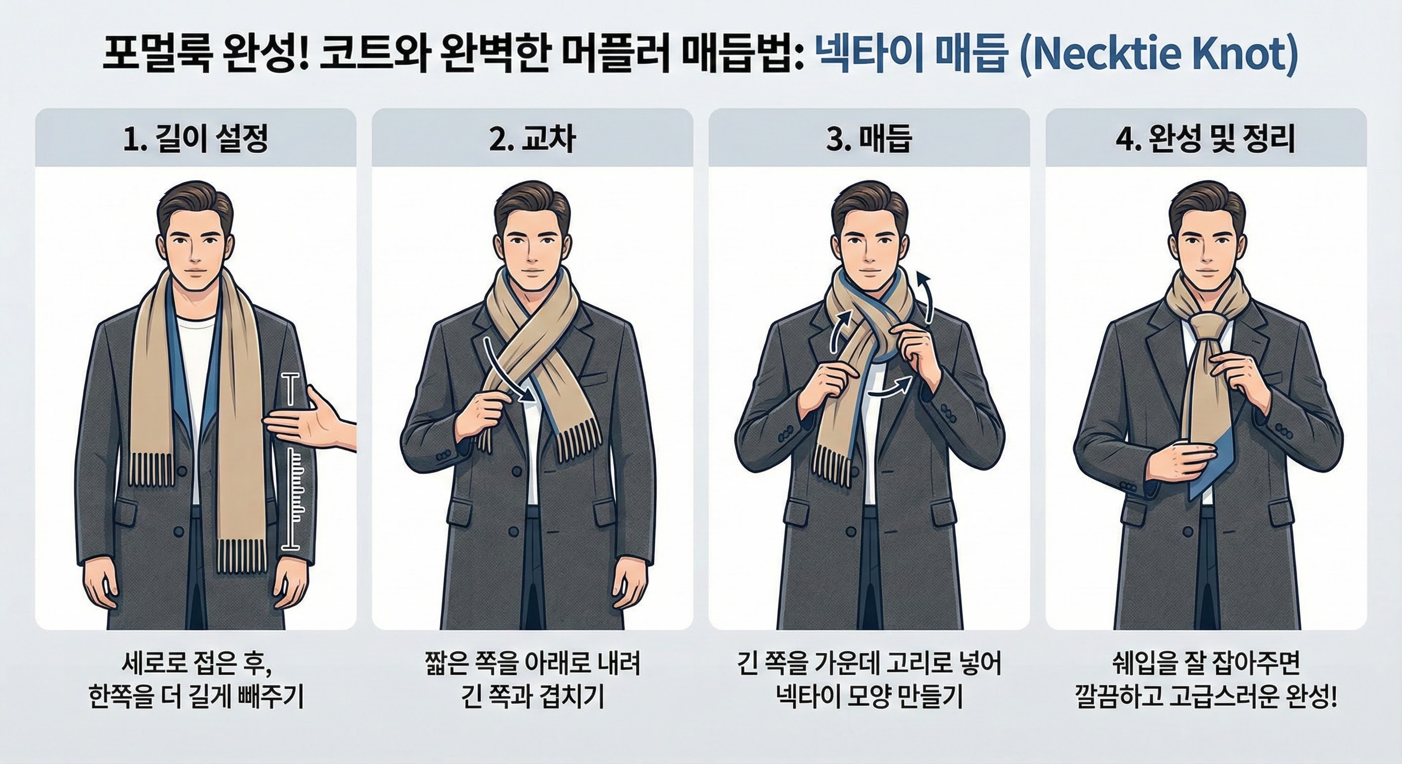 포멀룩 완성! 코트와 완벽한 머플러 매듭법 4가지