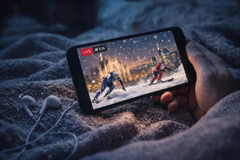 스마트폰으로 동계올림픽 중계를 시청하는 장면