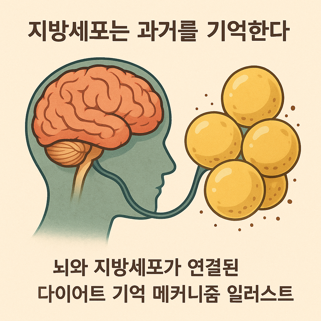 “뇌와 지방세포가 연결된 다이어트 기억 메커니즘 일러스트”
