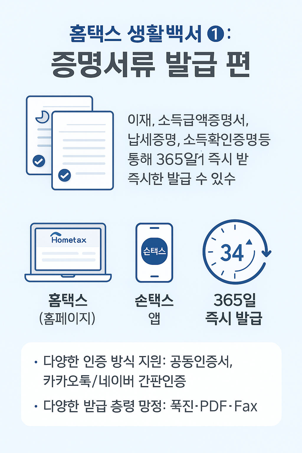 홈택스 생활백서 : 증명서류 발급 편 – 신청방법 알아보기