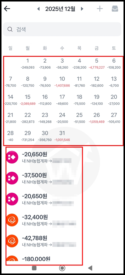 토스앱 월별소비지출현황 캡쳐 이미지