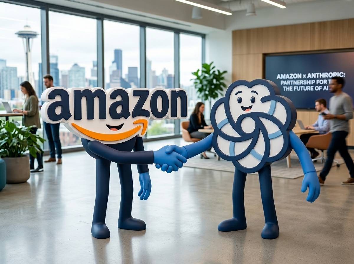 아마존 로고와 앤트로픽 로고가 악수하는 형상