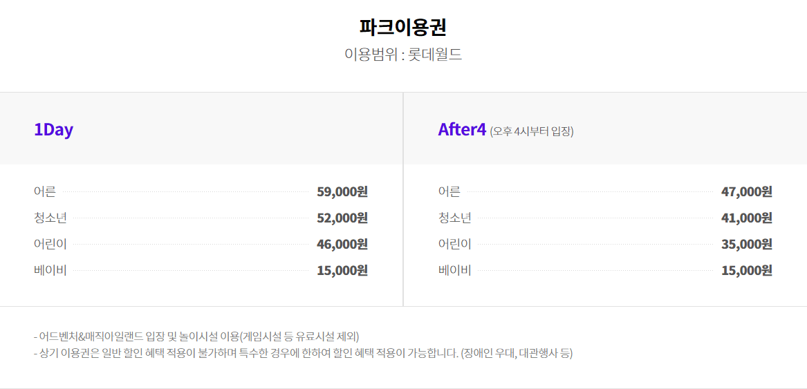 롯데월드-파크이용권-가격