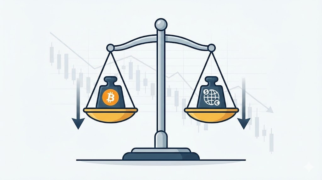 비트코인이 독자적 자산이 아닌 글로벌 경제와 연동됨을 표현
