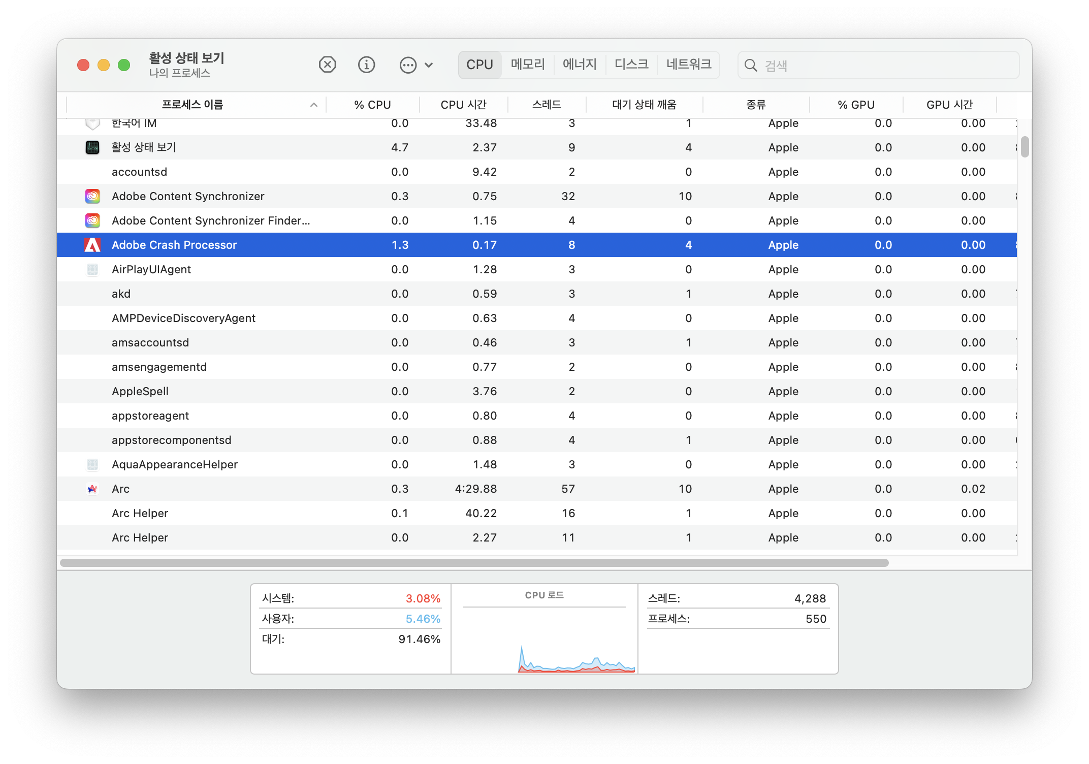 adobe Crash Processor 활성상태보기