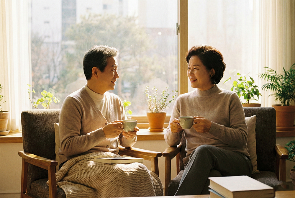 행복한 노후, 면역력 높이는 방법, 부모님 건강 관리, 60대 부부 휴식, 비타민D 효능