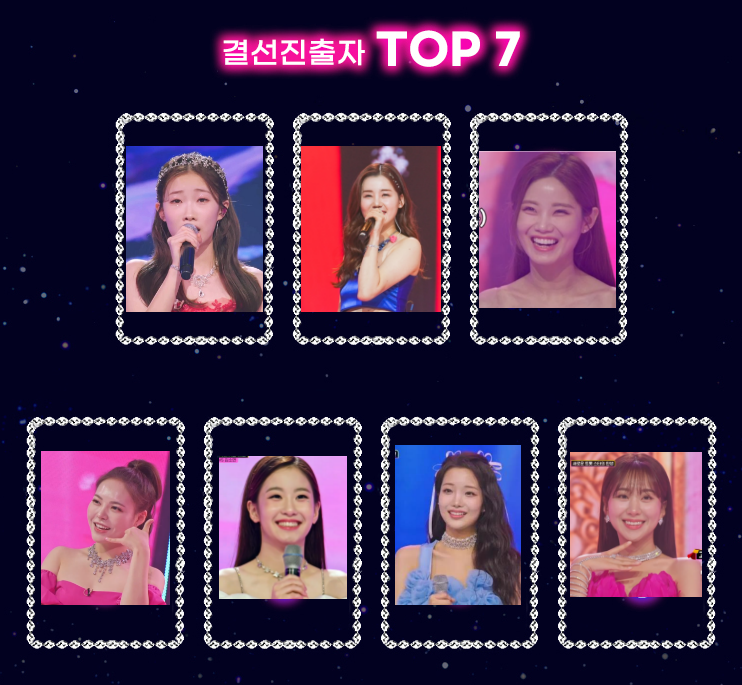 미스트롯3-
검은 배경 상단 가운데 결선진출 TOP7
아래 7명의 출연자 얼굴