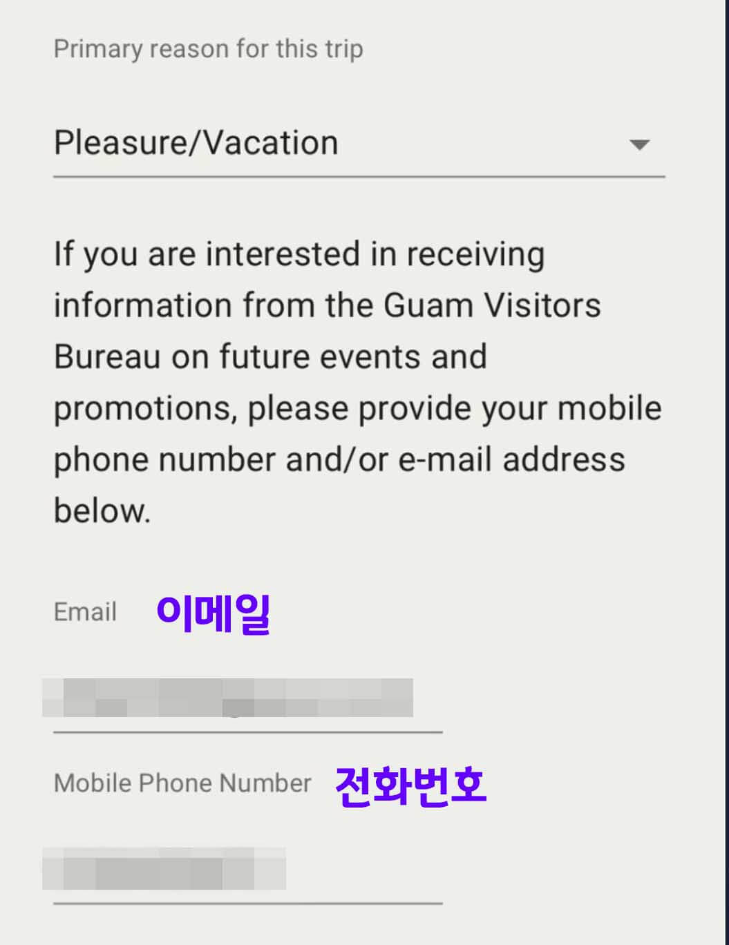 괌 세관신고서