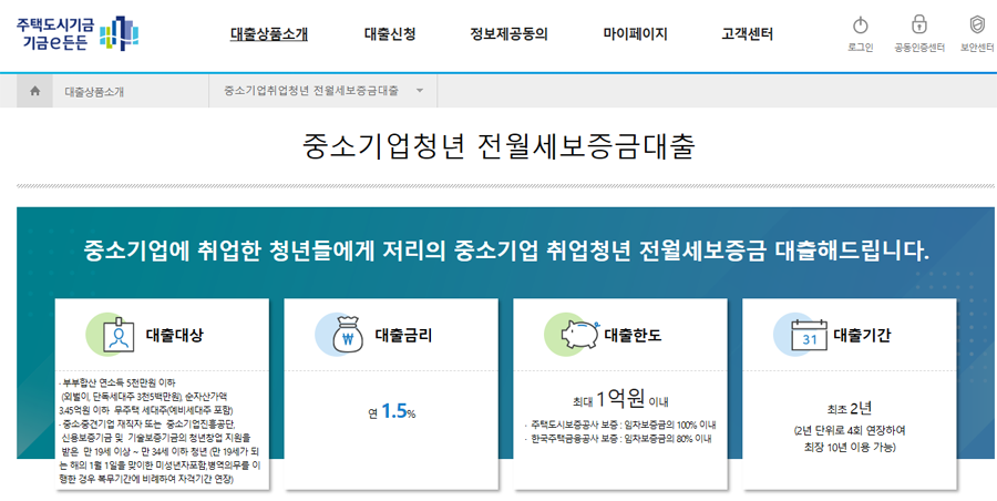 충소기업취업청년 전월세 보증금 대출