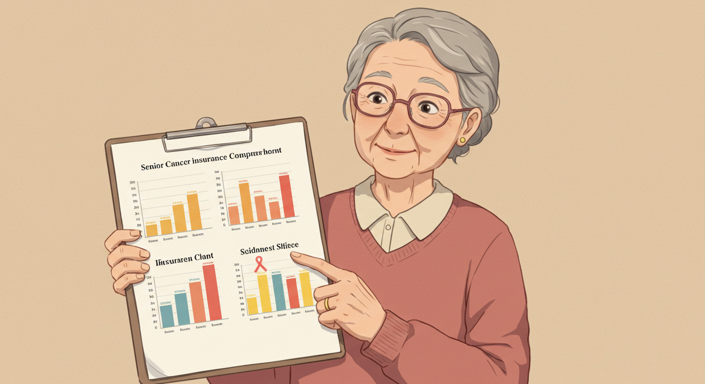 시니어 암보험 비교표를 보여주는 여성 일러스트