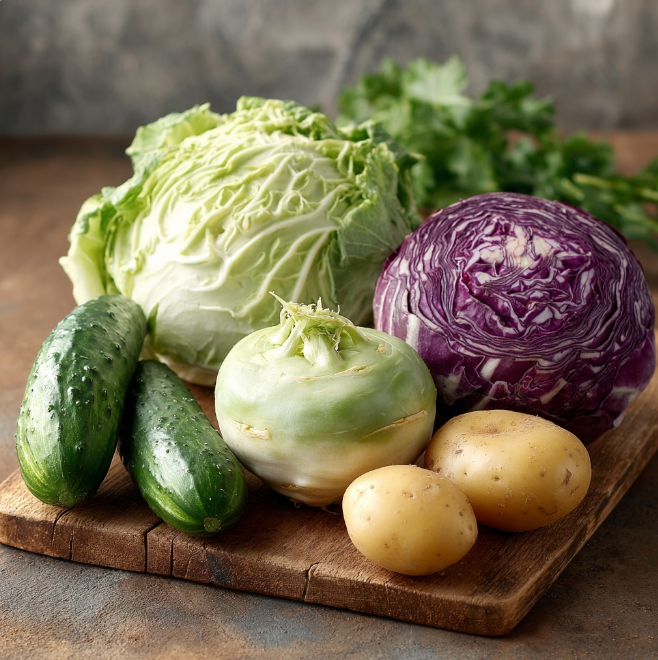 콜라비와 오이 배추등 부엌모습