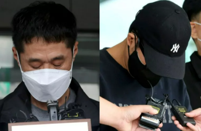 살인사건 범인 이승만과 이정학이 고개를 숙이고 있는 모습