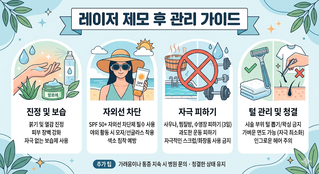 레이저 제모 (시술 전 주의사항, 통증과 효과, 비용과 관리)