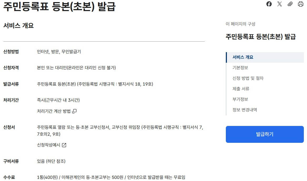 정부24에서 주민등록등본 무료로 출력하는 방법