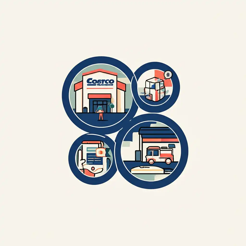 코스트코와 프라이스 클럽의 합병을 나타내는 다이어그램 또는 이미지