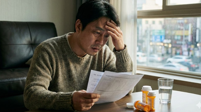 간질환으로 걱정하고 있는 40대 한국인 남성