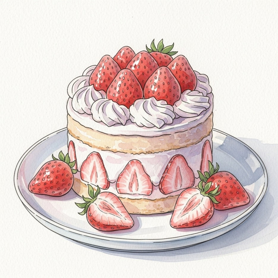 딸기가 올라간 부드러운 생크림 케이크의 단아한 모습
