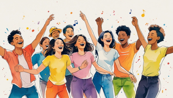 ESFP 기질의 청소년은 밝고 에너제틱하며, 감각을 통해 세상을 즐깁니다. 음악, 춤, 친구들과의 웃음, 다양한 감각 자극 속에서 살아 있음을 느낍니다에 관한 그림