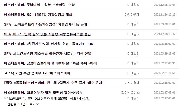 에스에프에이 뉴스, 공시